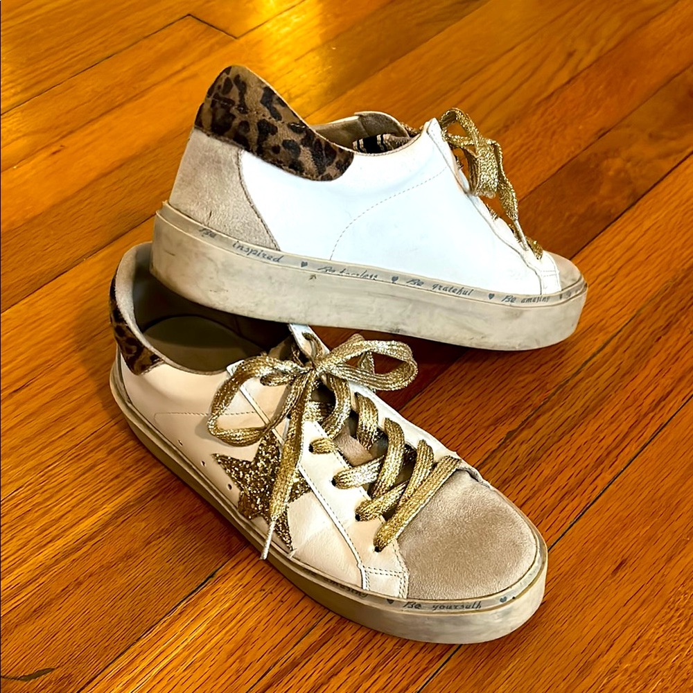 Shu Shop White and Gold Sneakers